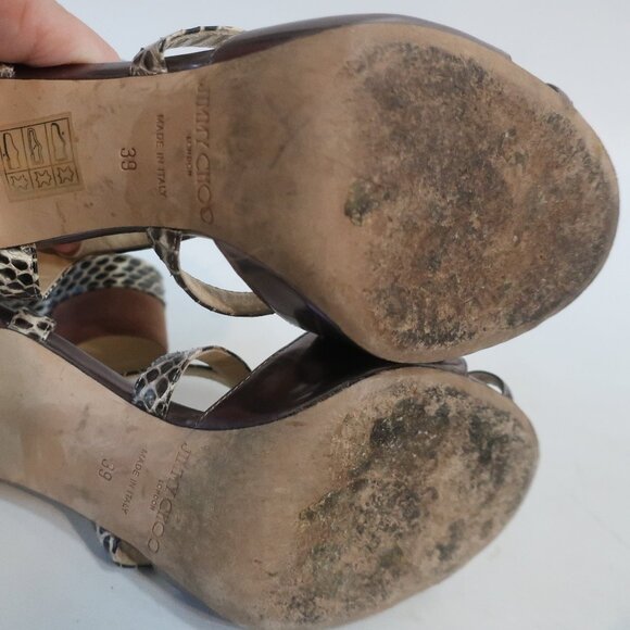 Authentic Jimmy Choo Pewter Python Suede Metallic Strap Ankle Zip Heels 39 US/9 - Picture 10 of 16